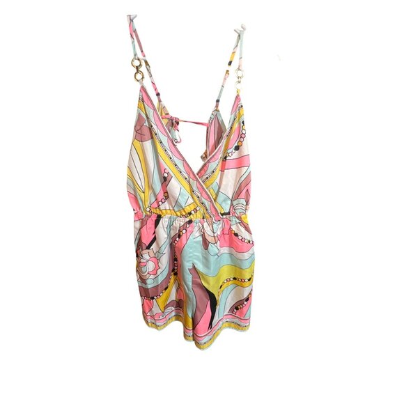 River Island Resort Collection V-Neck Wrap Playsuit Romper Multicolor Abstract - Picture 3 of 9